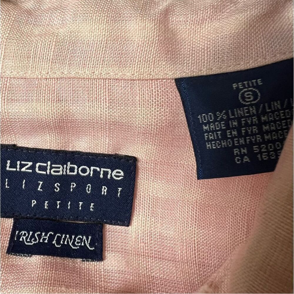 Liz Claiborne Blouse Button Down 100% Linen Long Sleeve Pink Oversized Size S - Picture 3 of 4
